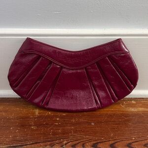 Hobo International Fuchsia Pleated Patent Leather Crescent Shape Clutch Bag
